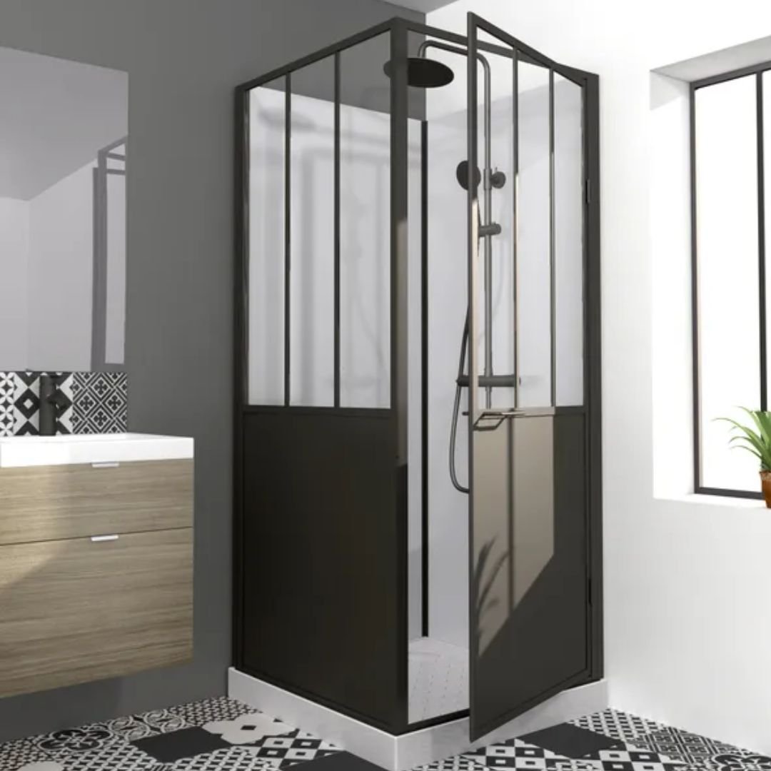 Cabine de douche carrée industrielle L.90 x l.90 cm, Artelo